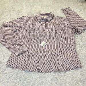 PANHANDLE WOMENS SIZE L Purple WESTERN Checkered Shirt. PEARL SNAPS